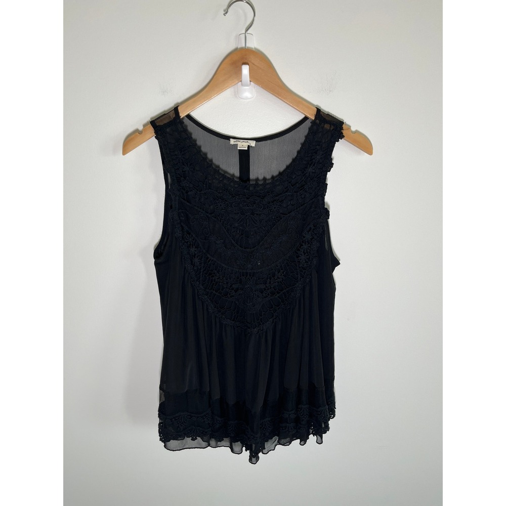 Whimsigoth Boho Dark Fairy Witchy Womens Top M Black Crochetโ Sheer Festival